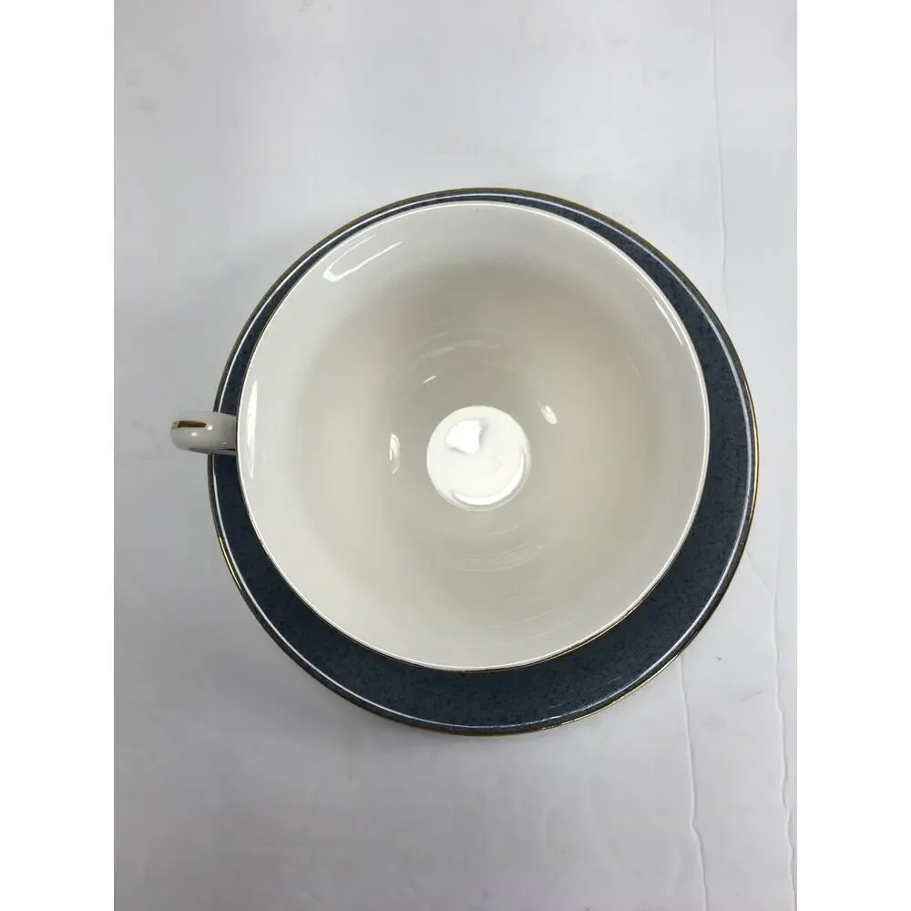 NIKKO Double Phoenix Ironstone Riviera Slate Blue Set of 2 Teacups & Saucers